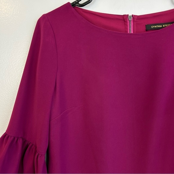 NWT Cynthia Steffe Raspberry 'Cora" Trumpet Sleeve Crepe Shift Mini Dress Sz 0 - Picture 4 of 11